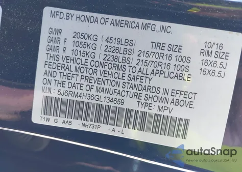 2016 Honda Cr-V Lx from USA, damaged, VIN 5J6RM4H36GL134659